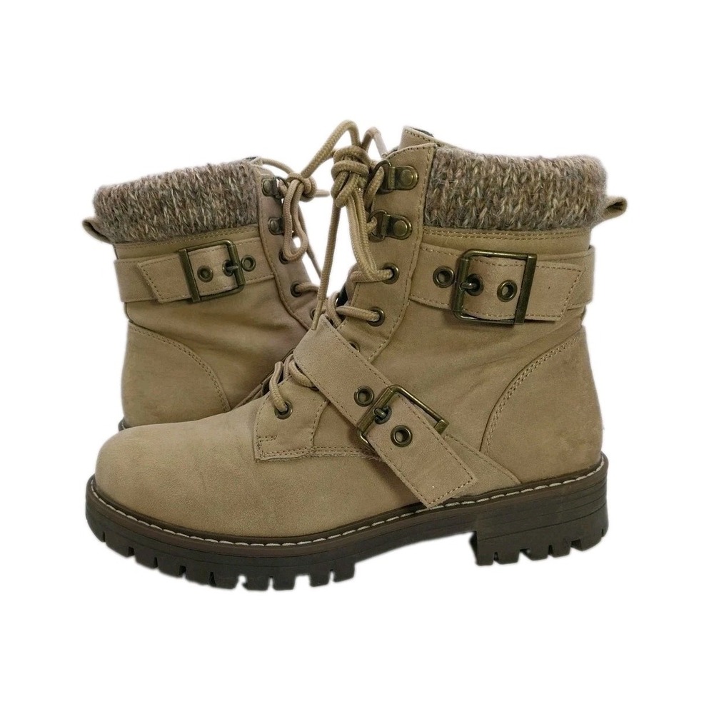 Cliffs by White Mountain Marlee Women Tan Lace-Up Buckle Ankle Combat Boots 7.5M